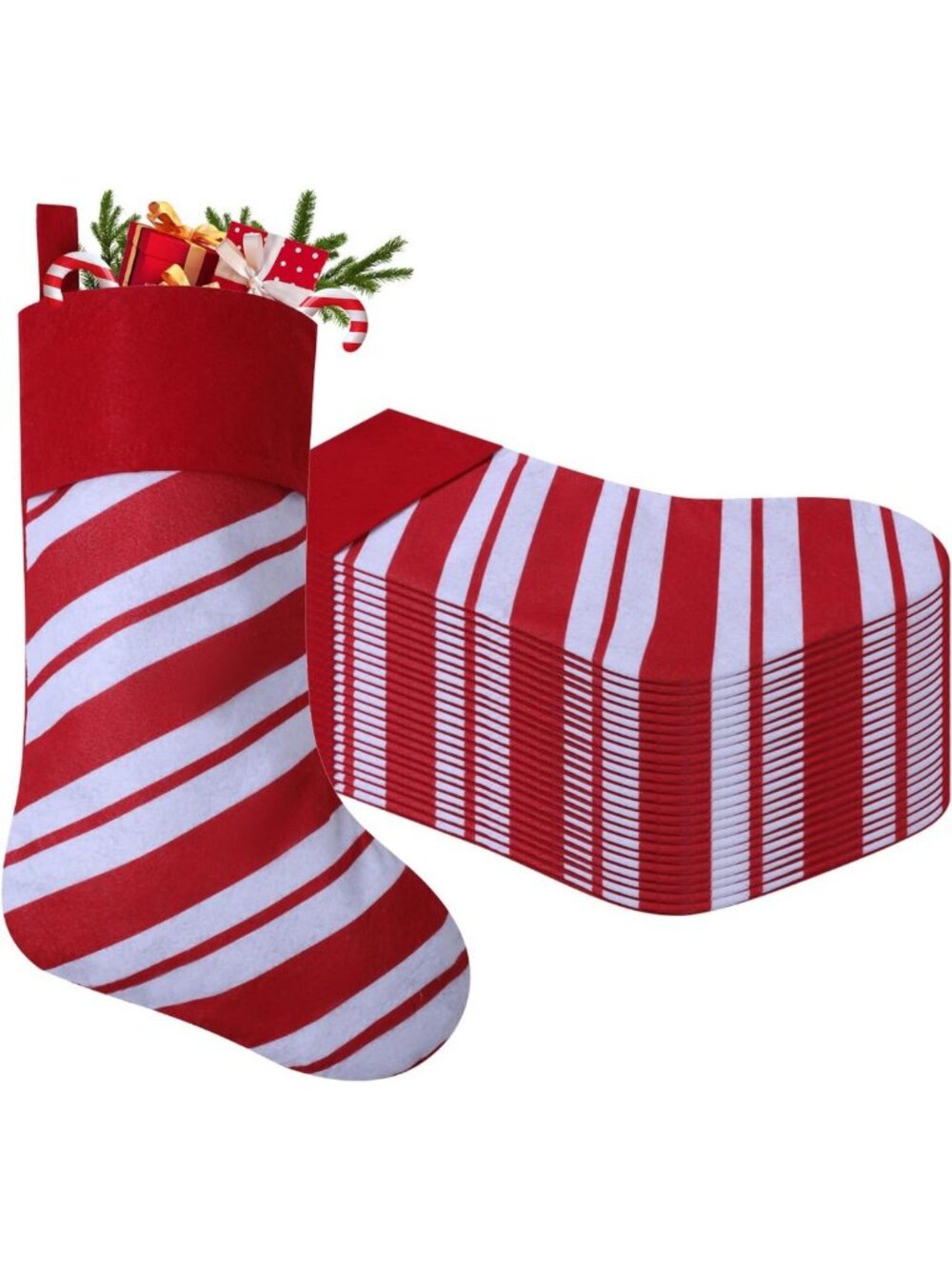 24 Pack Red & White Candy Cane Christmas Stockings, 19" Holiday Decor for Family